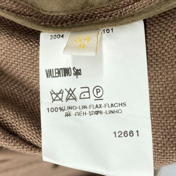 VALENTINO Blazer Womens 44 8 Linen Basketweave Ruffled One Button Brown Italy - Picture 9 of 14